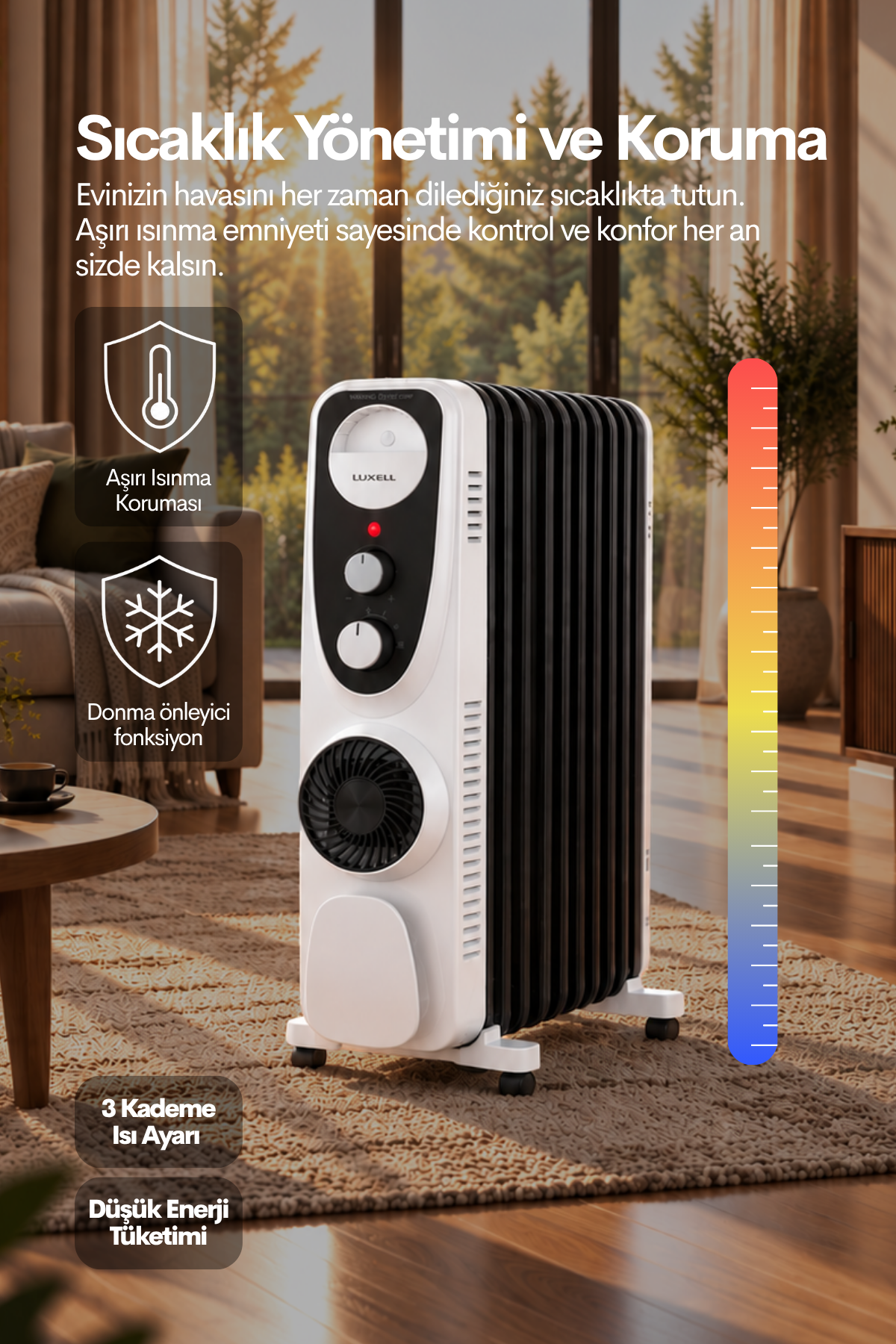 Luxell Yağlı Radyatör Elektrikli Isıtıcı Siyah Beyaz 11 Dilim – LUX11-FP-BW