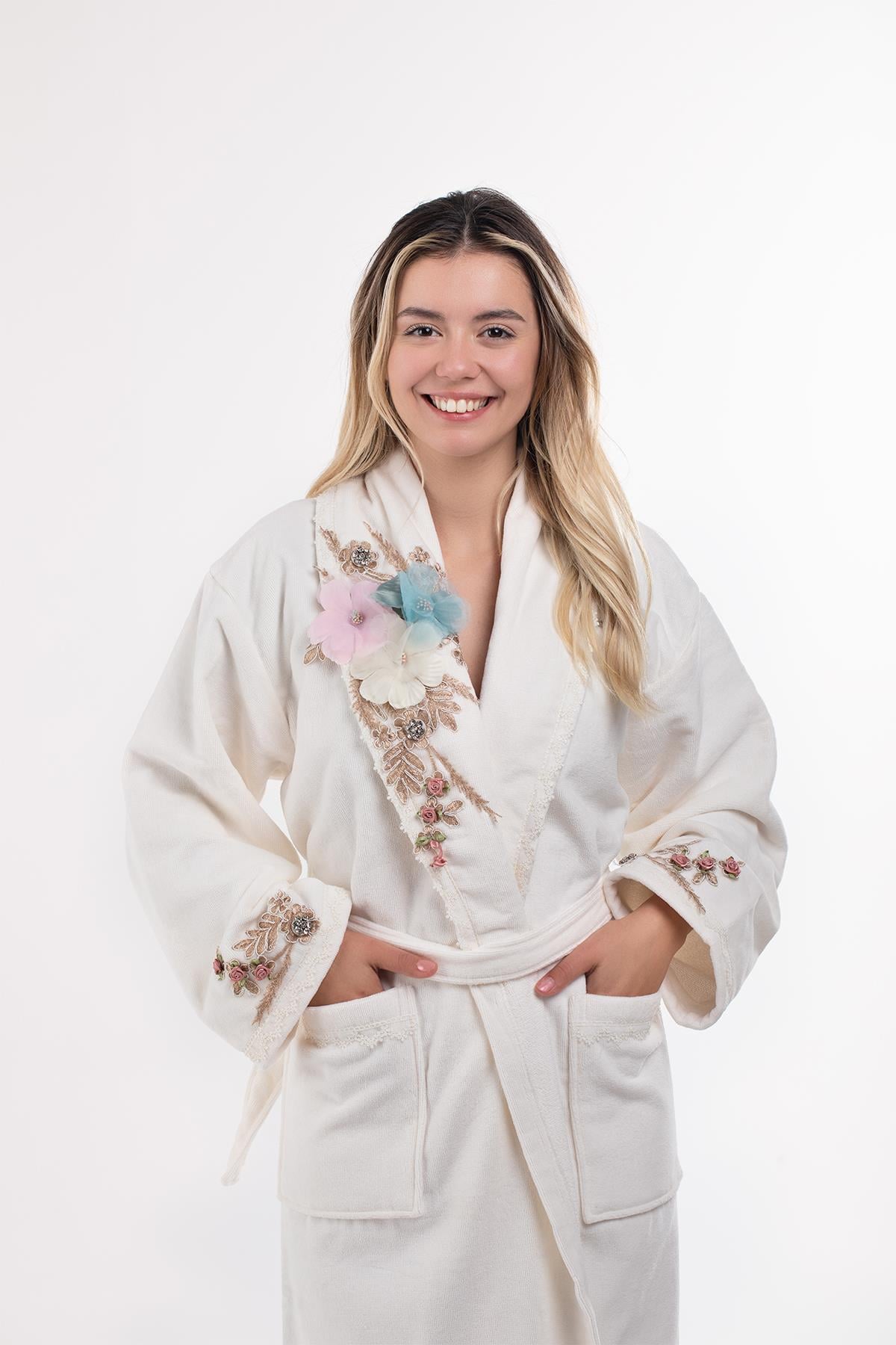 Velvet Line Deluxe Lady Bornoz Seti - Gül 3D