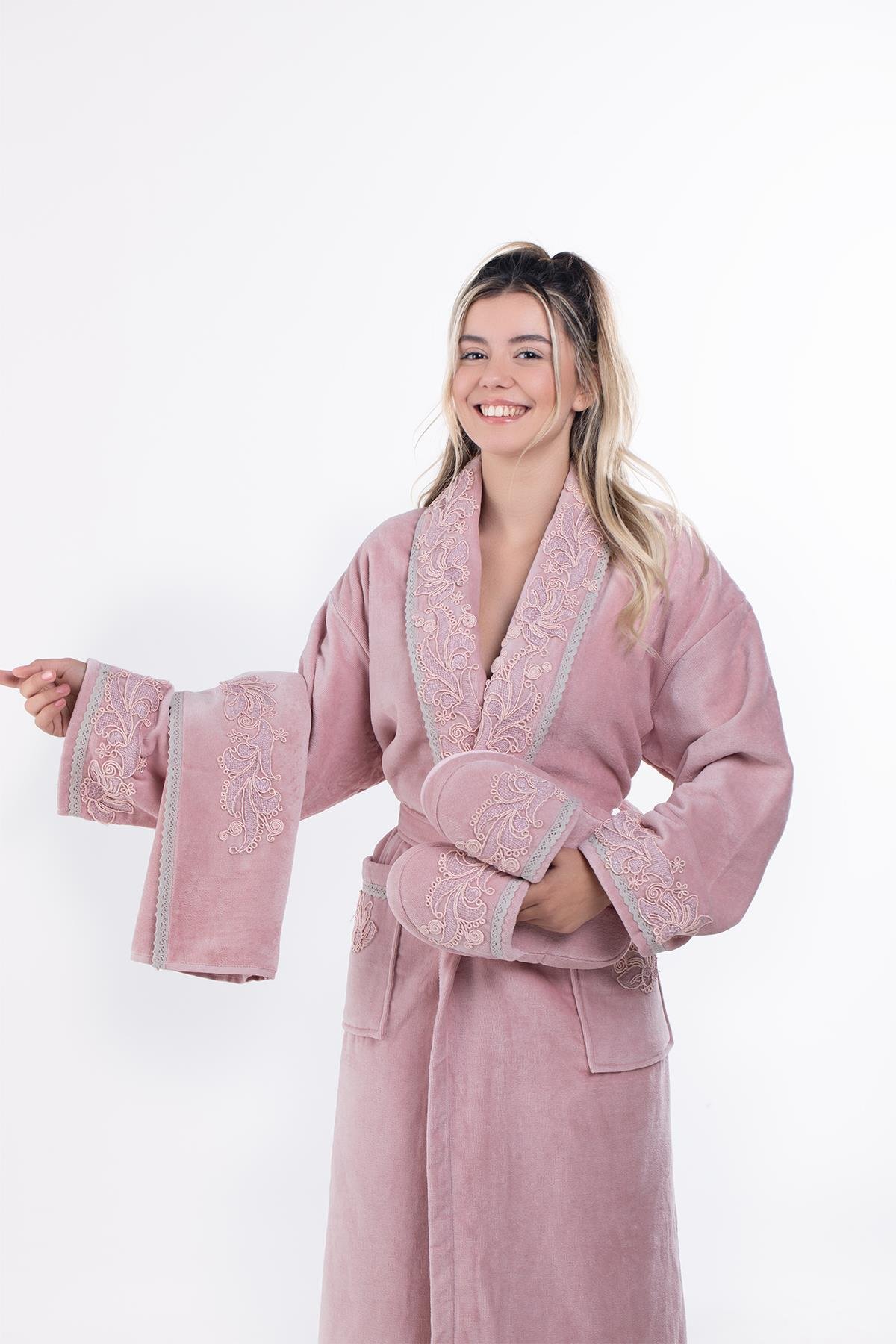 Velvet Line Deluxe Lady Bornoz Seti - Kamelya