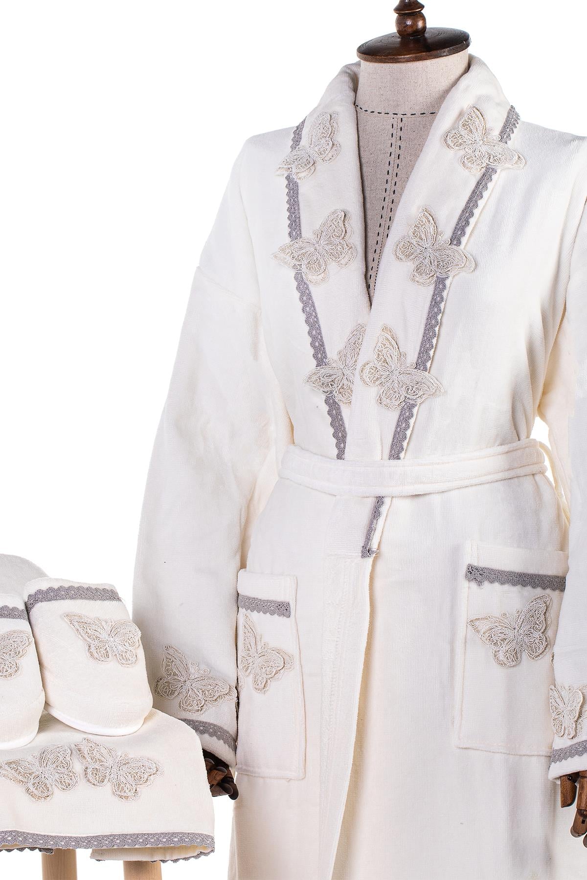 Velvet Line Deluxe Lady Bornoz Seti - Kelebek