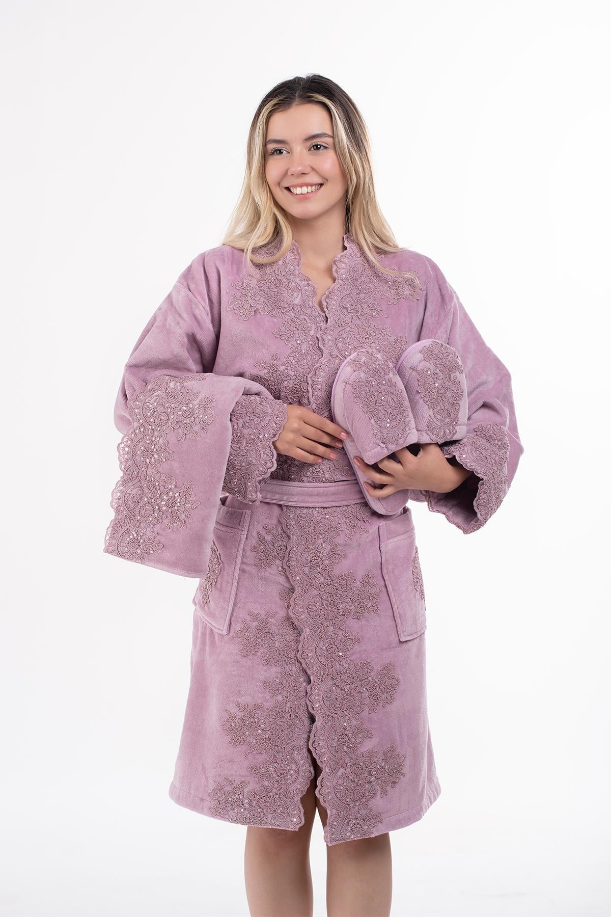Velvet Line Deluxe Lady Bornoz Seti - Kırçiçeği