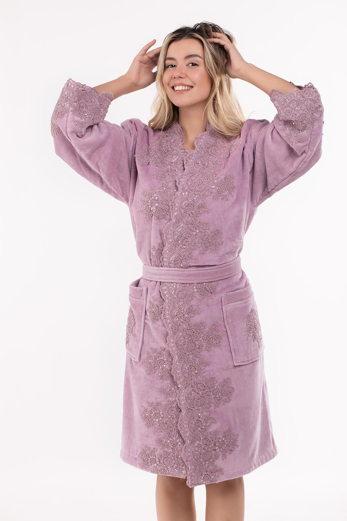 Velvet Line Deluxe Lady Bornoz Seti - Kırçiçeği