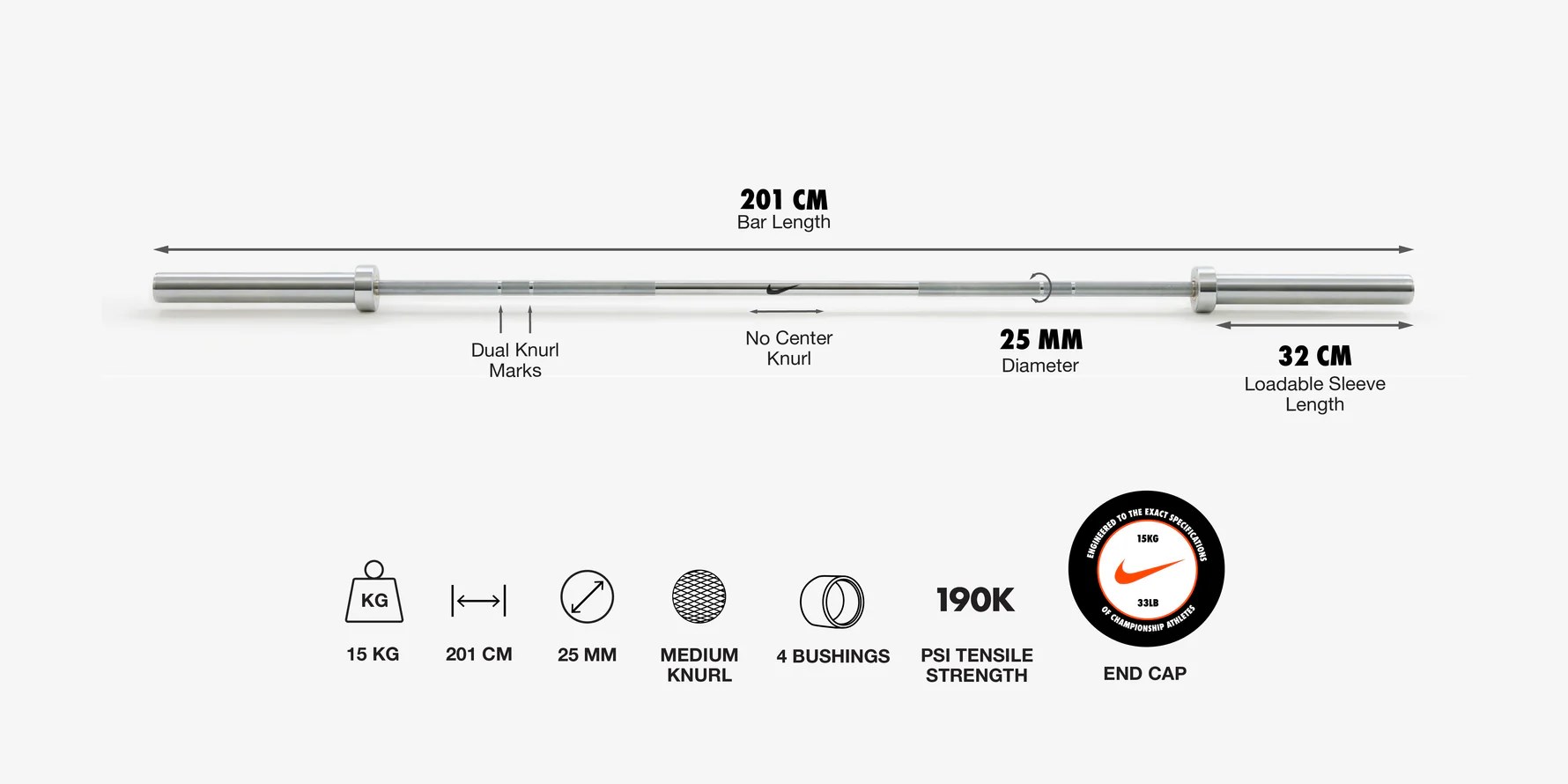 Nike Strength Barbell 15 kg - Chrome