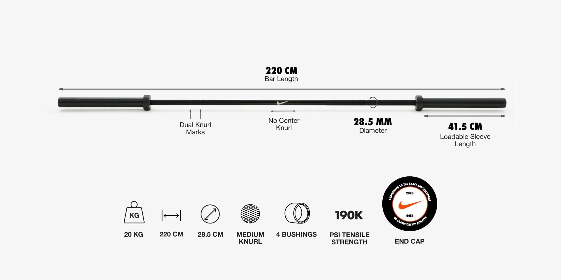 Nike Strength Barbell 20 kg - Black Chrome
