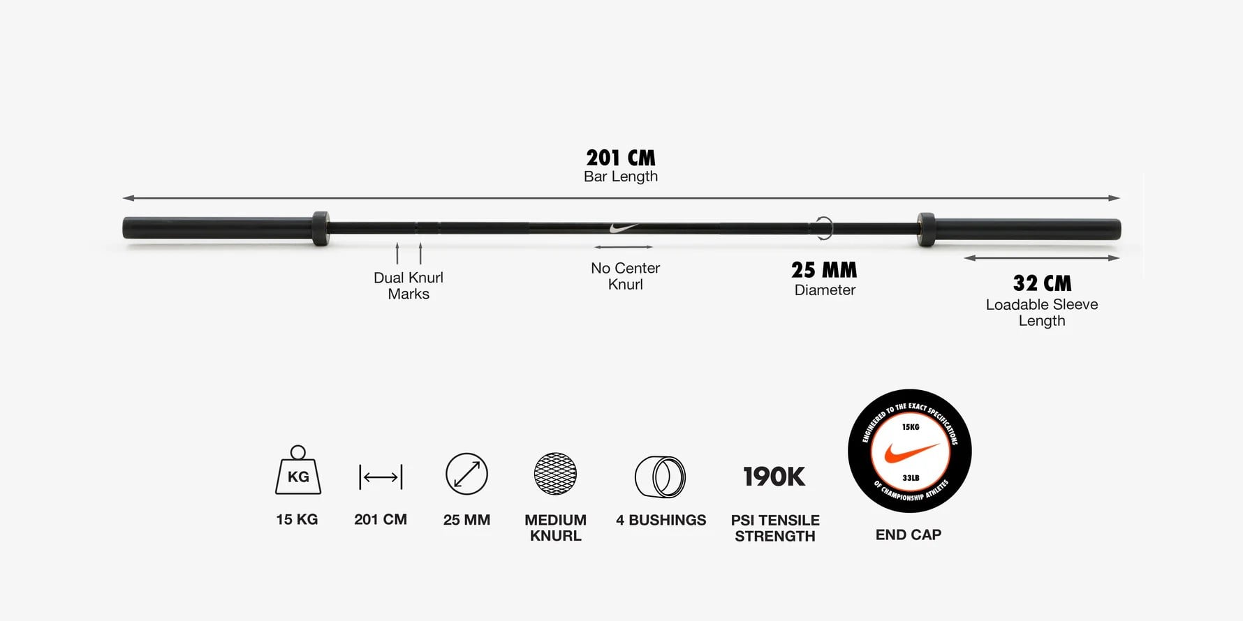 Nike Strength Barbell Siyah Krom 15kg