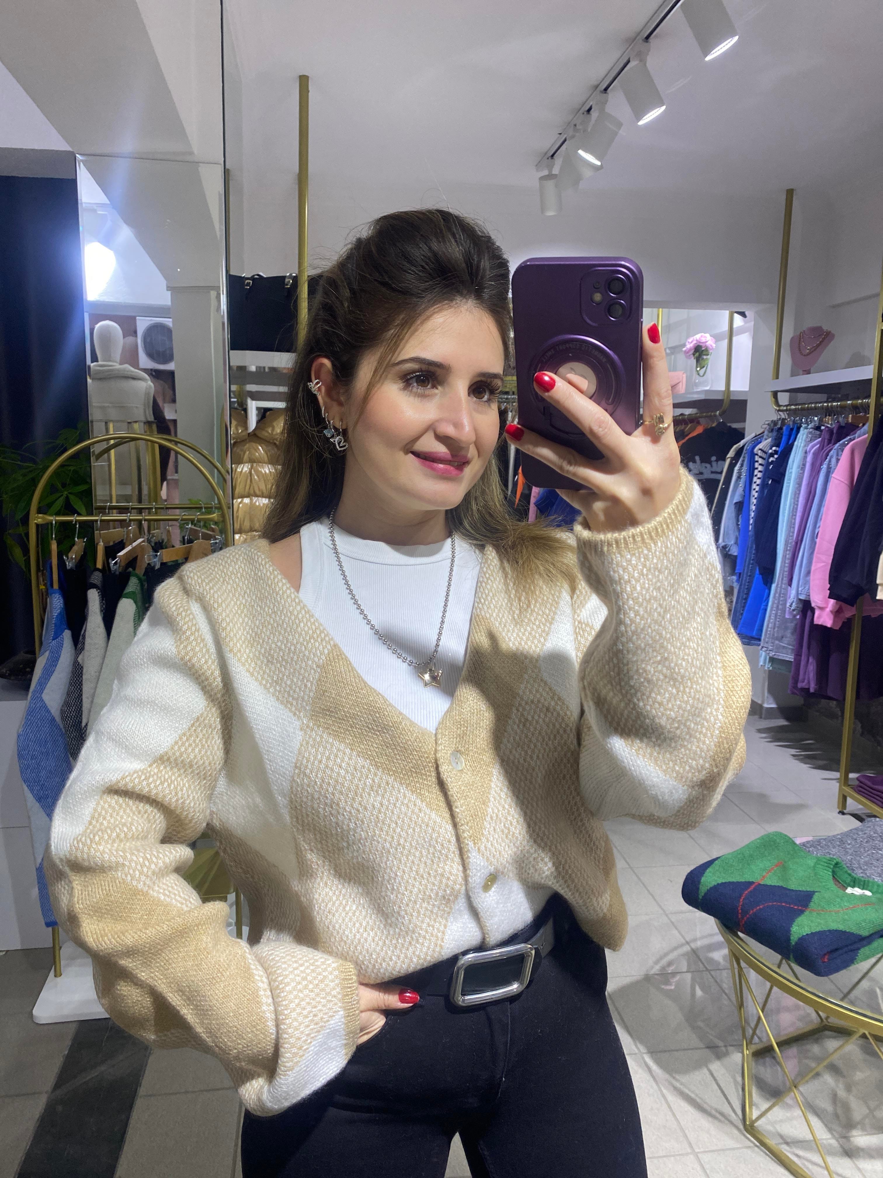 BAKLAVA DESENLİ HIRKA CAMEL