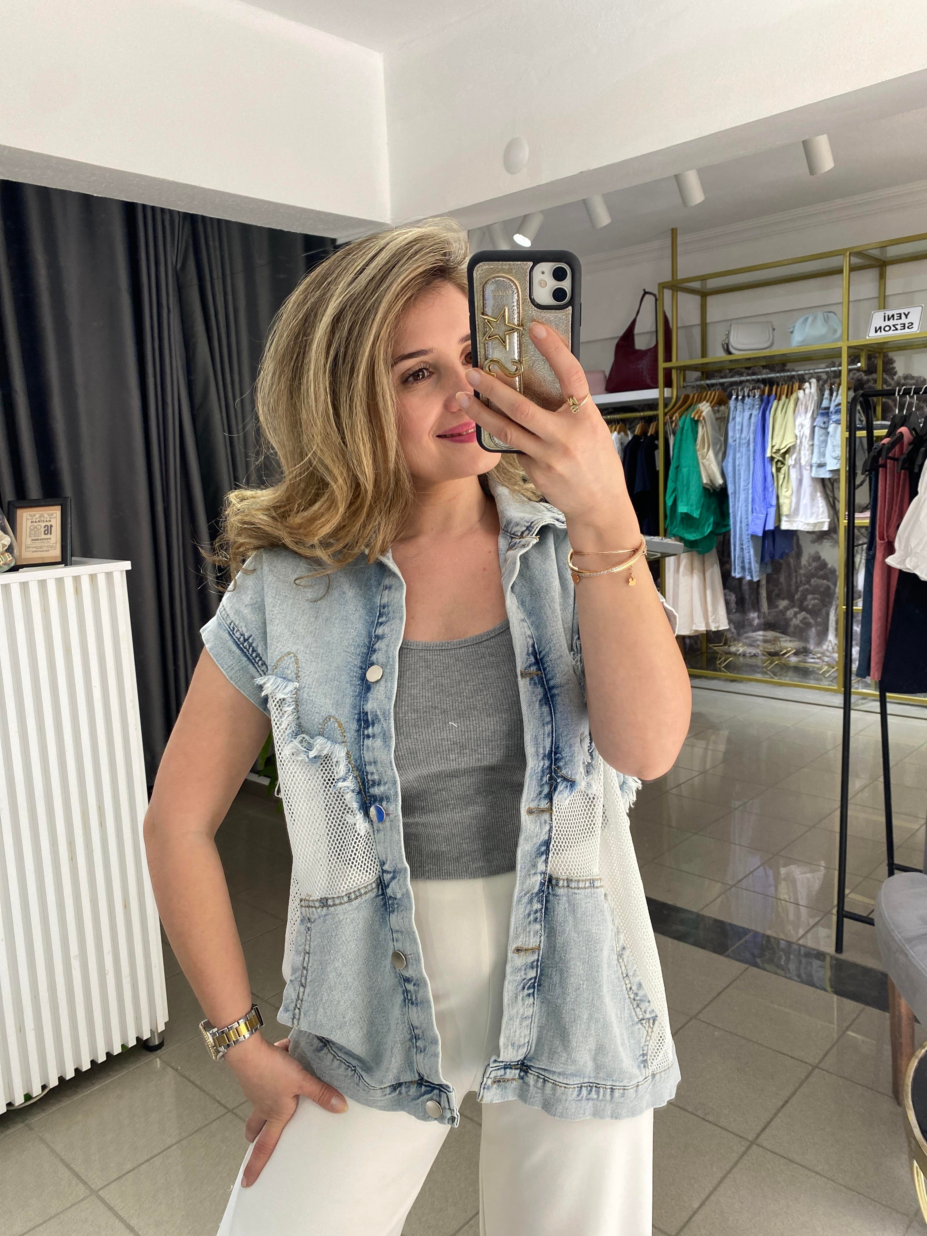 TASARIM JEAN DETAYLI FİLE YELEK