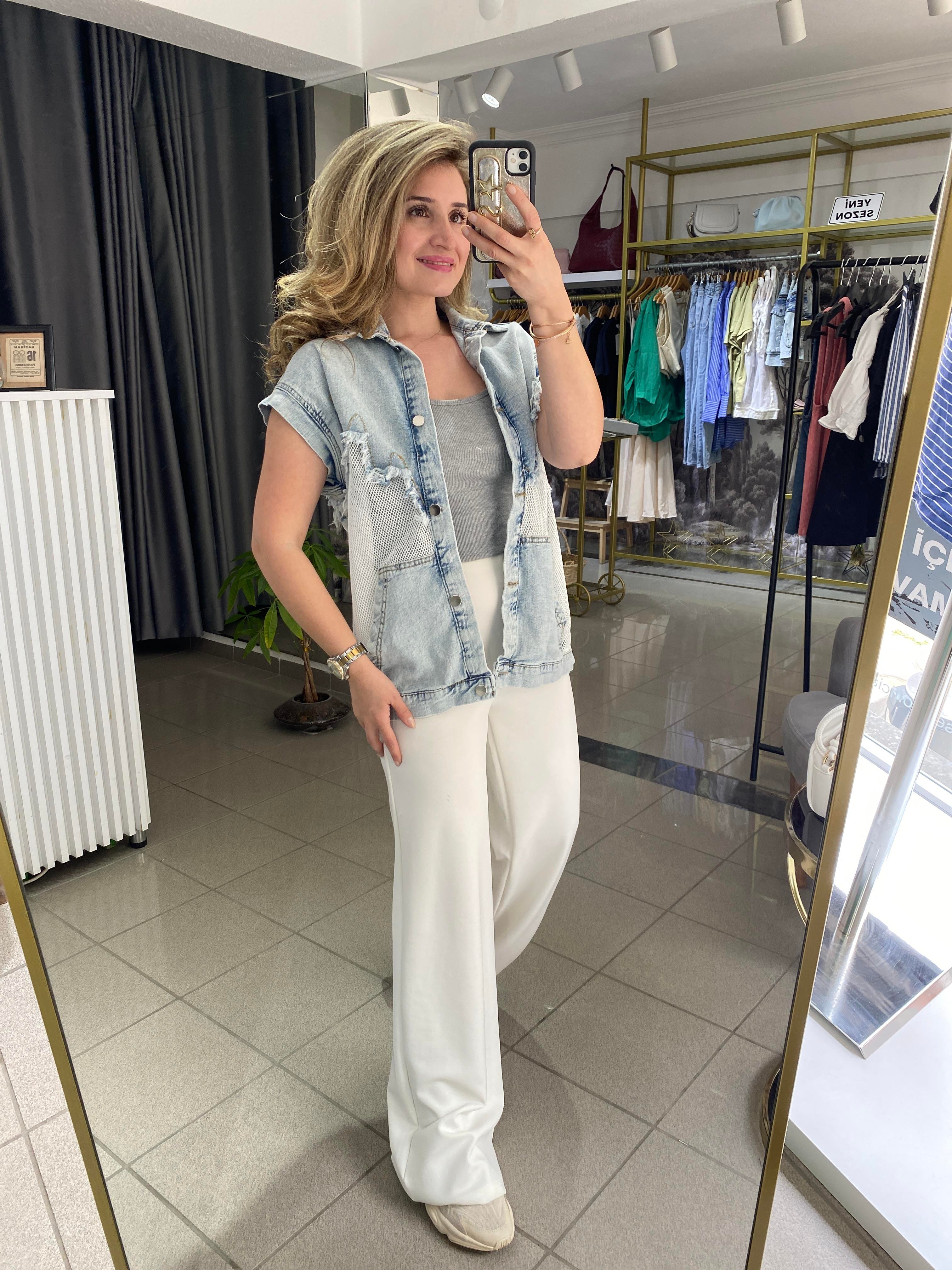 TASARIM JEAN DETAYLI FİLE YELEK