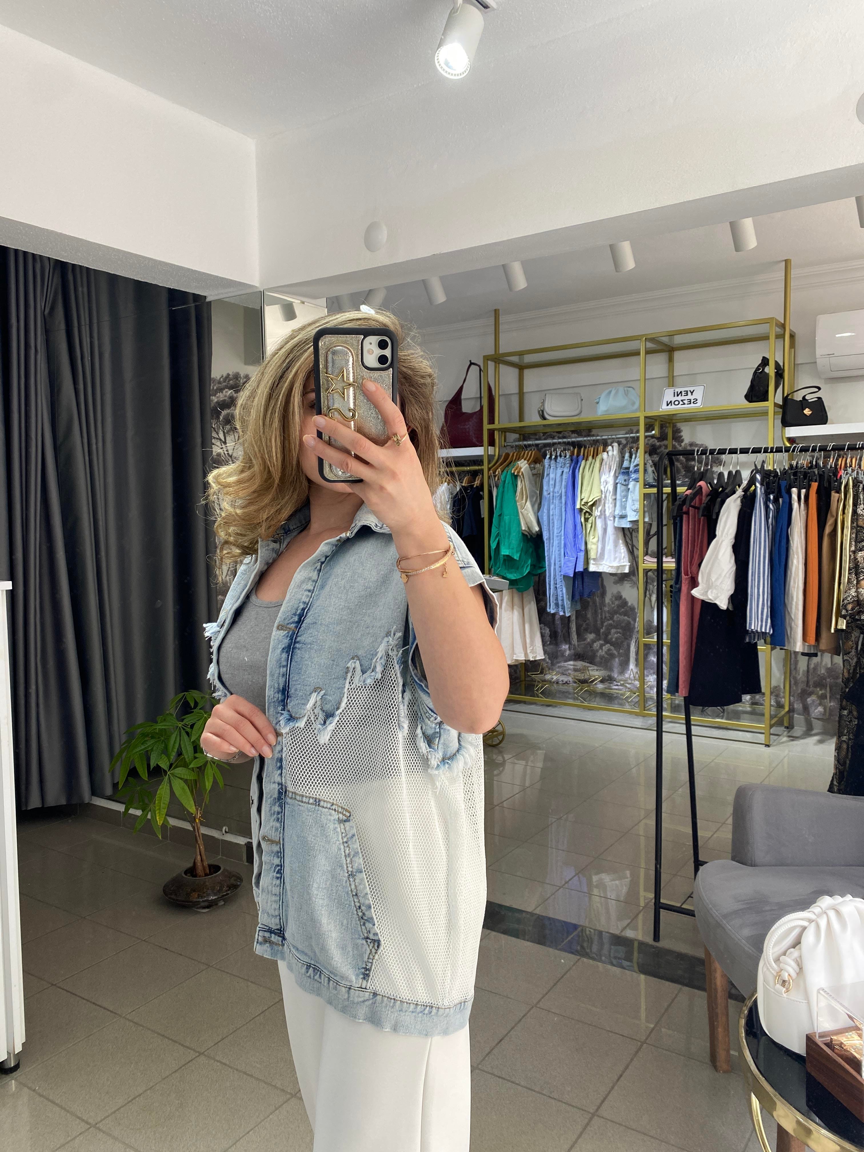 TASARIM JEAN DETAYLI FİLE YELEK