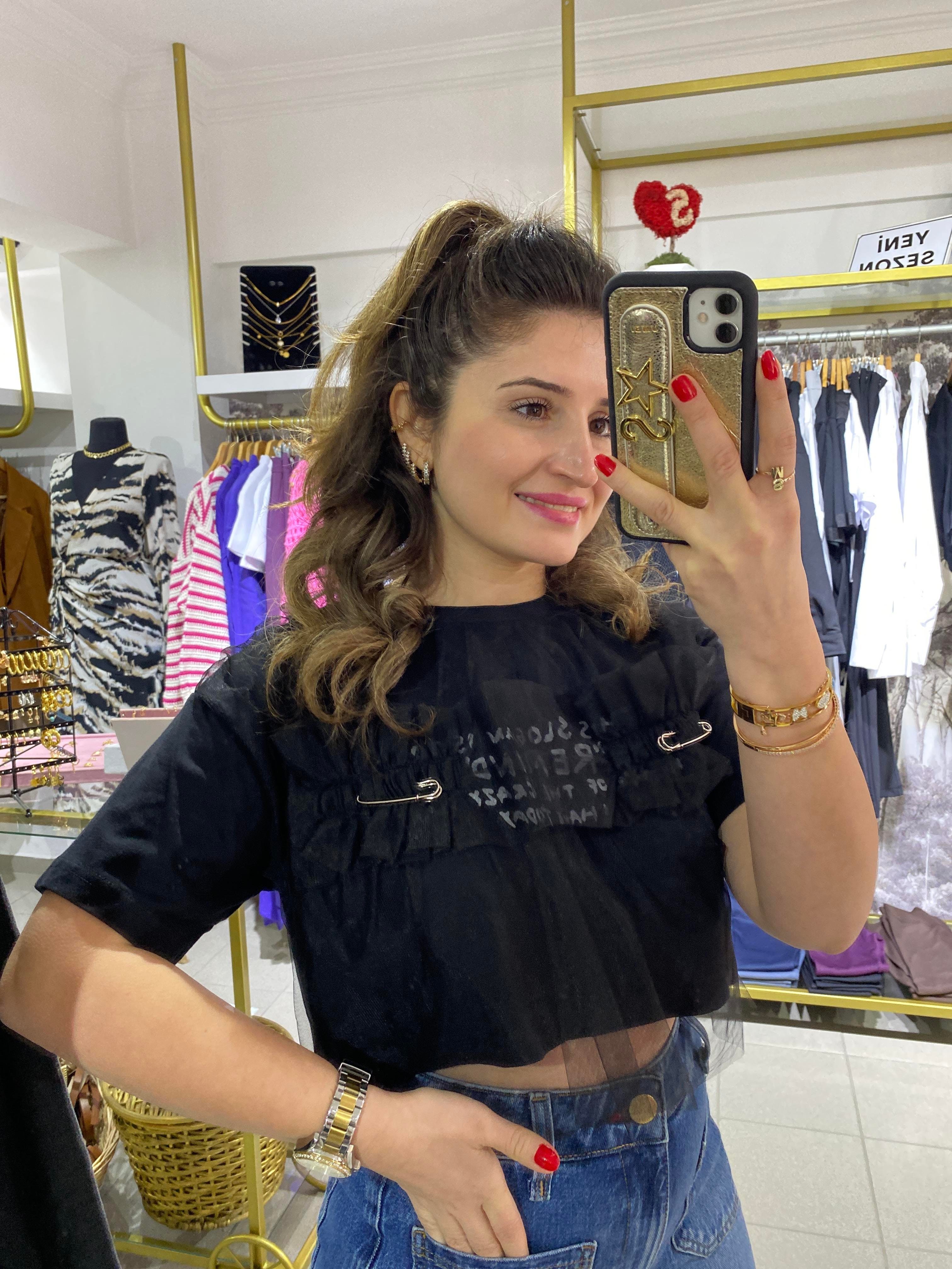 TÜL DETAYLI CROP TSHİRT