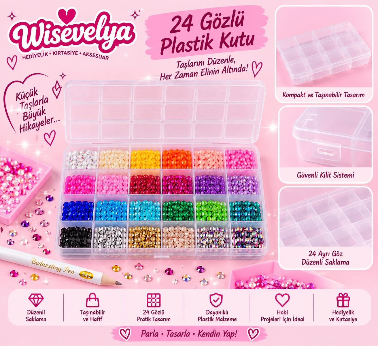 Bedazzling 24 Gözlü Plastik Kapaklı Kutu(Sadece Kutu)