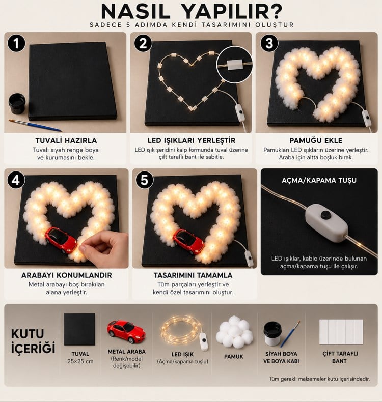 DIY Kendin Yap Işıklı Araba Tuval Kiti