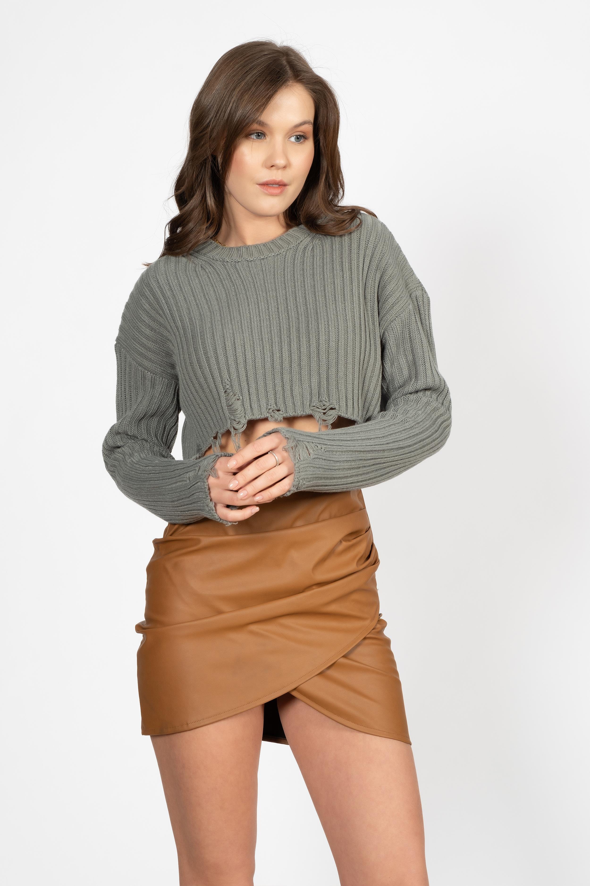 RTD&VLD Kadın VT71 Crop Triko Kazak Çağla Yeşili