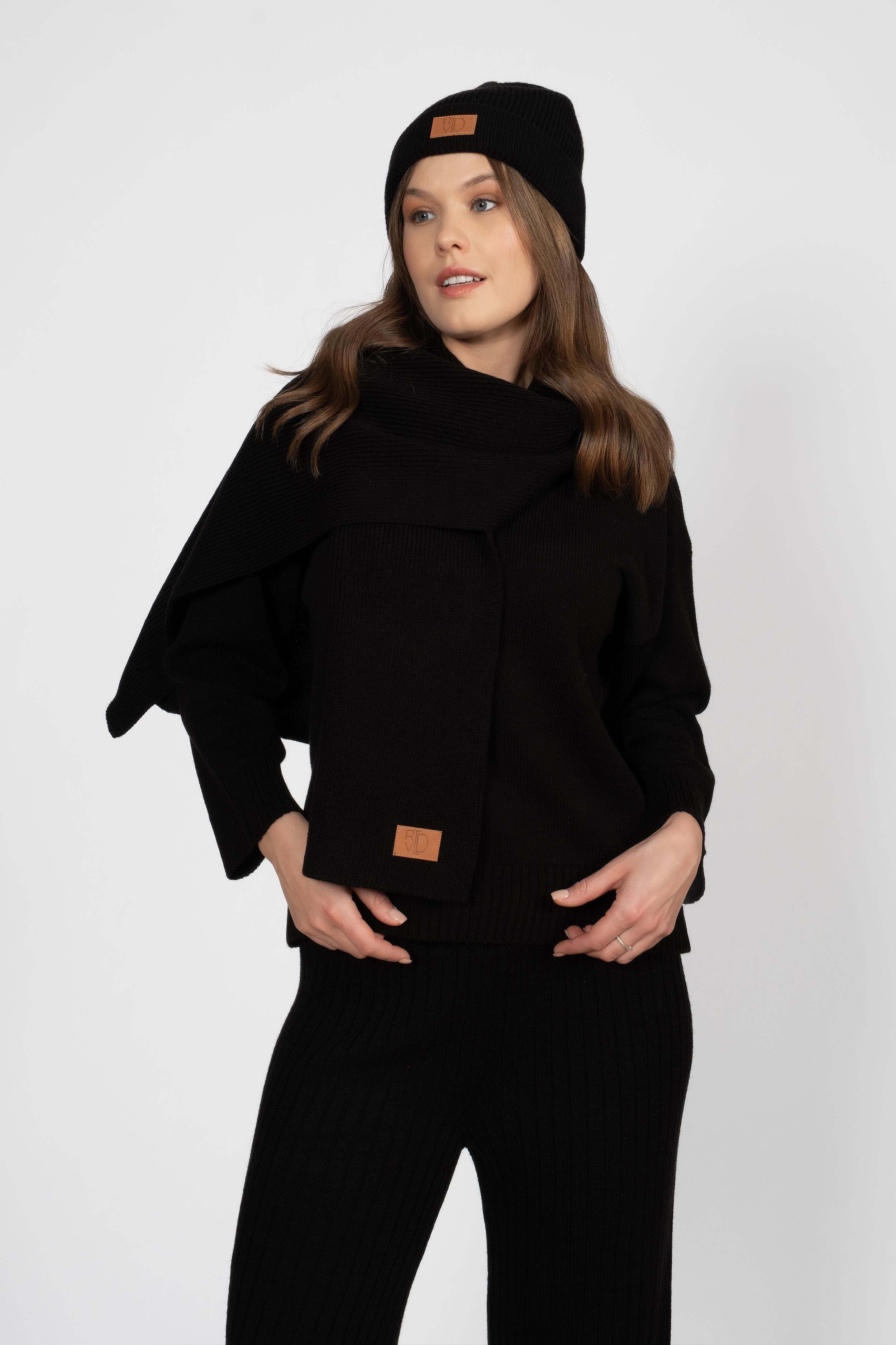 RTD&VLD Unisex Düz Triko Atkı Bere Takım Siyah