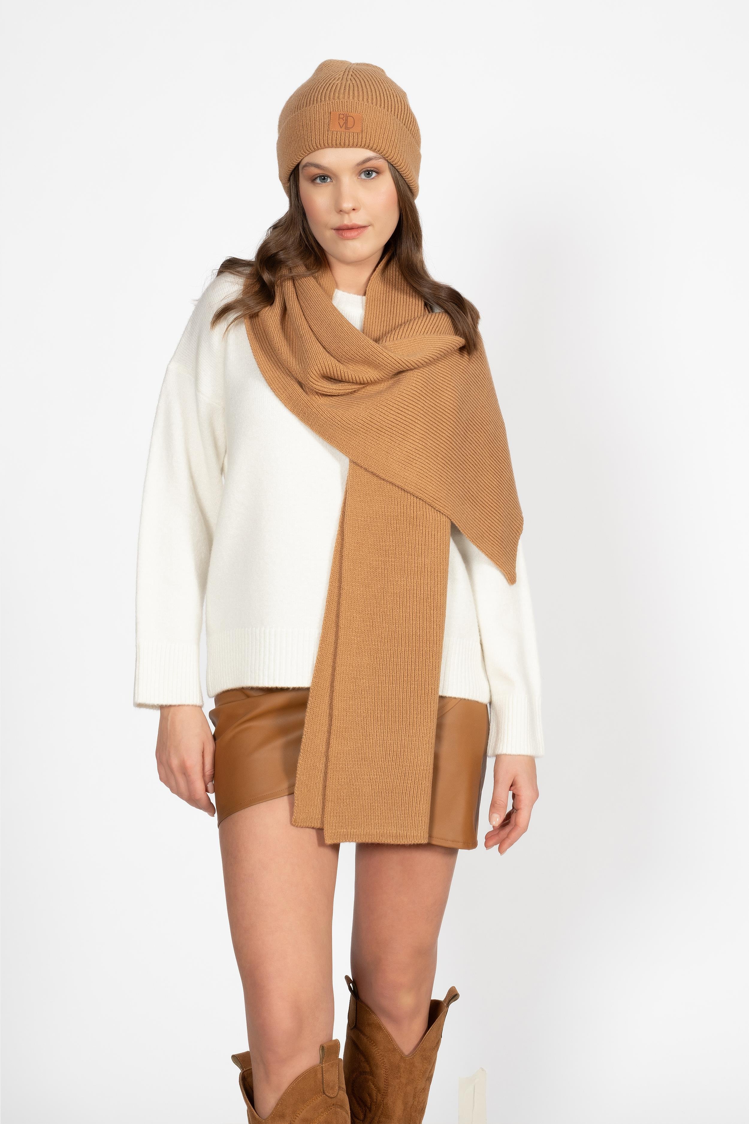 RTD&VLD Unisex Düz Triko Atkı-Bere Takım Camel