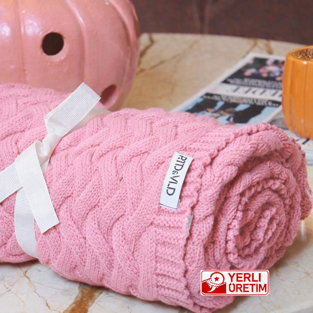 RTD&VLD Vita-183 Petek Desen Triko Battaniye Koltuk Şalı Pembe