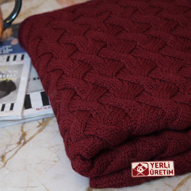 RTD&VLD Vita-183 Petek Desen Triko Battaniye Koltuk Şalı Bordo