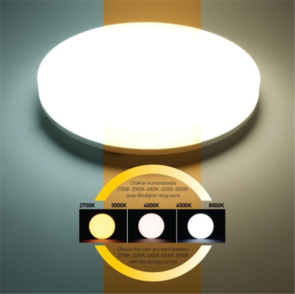 ACK AT10-83001 36W 5 RENKLİ UZAKTAN KUMANDALI LED TAVAN ARMATÜRÜ