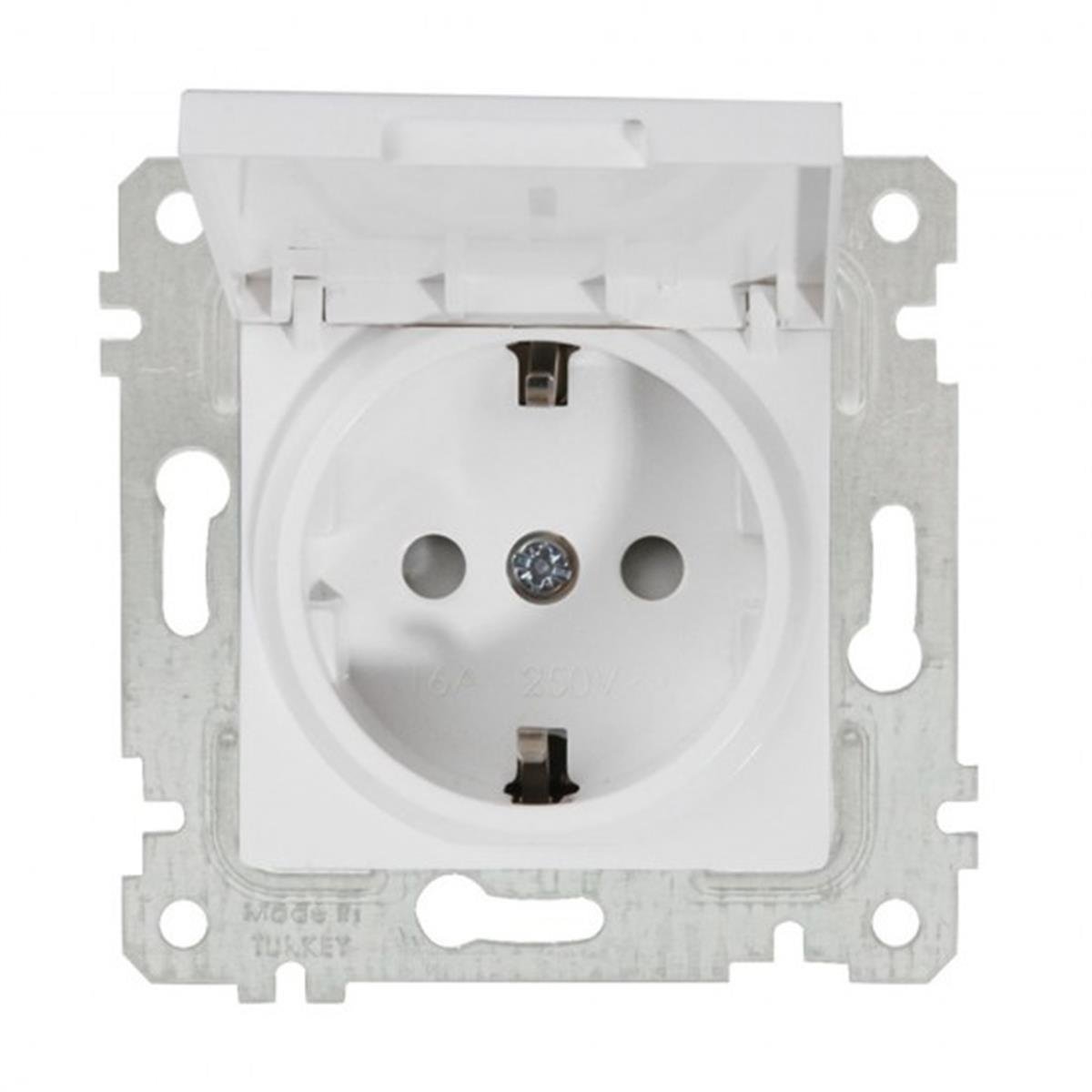 MUTLUSAN RİTA BEYAZ MEKANİZMA + TUŞ KAPAKLI TOPRAKLI PRİZ (ÇOCUK KORUMALI) 2200 611 0201