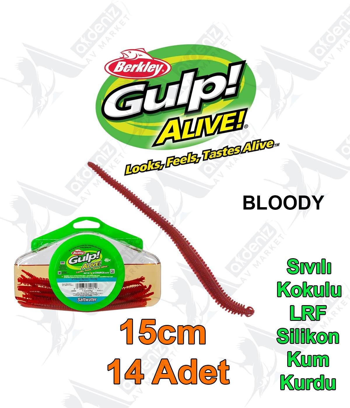 Berkley Gulp Saltwater Alive Nereis LRF Silikon Kurt 15cm 14'lü #BloodyBERKLEY
