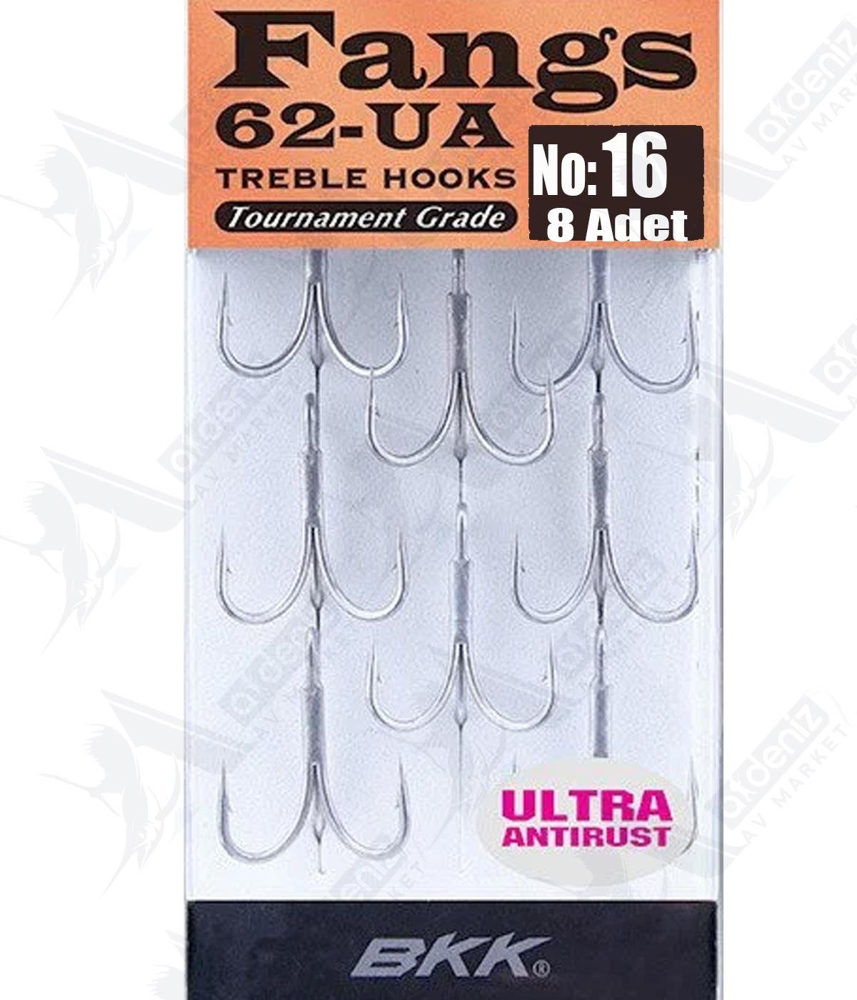 BKK Fangs-62 UA Üçlü Olta İğnesi 8'li Paket No:16BKK