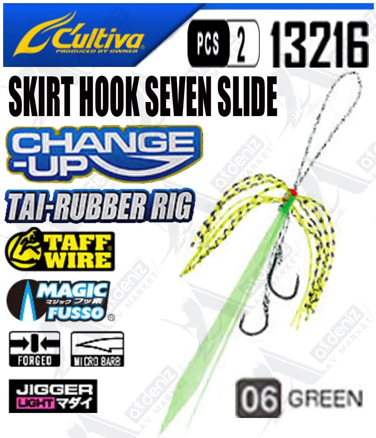 Cultiva Tai Rubber Skirt Hook Seven Slide Slider Hazır Etek 2'li Paket 13216 CU-340S #06 GreenCULTİVA