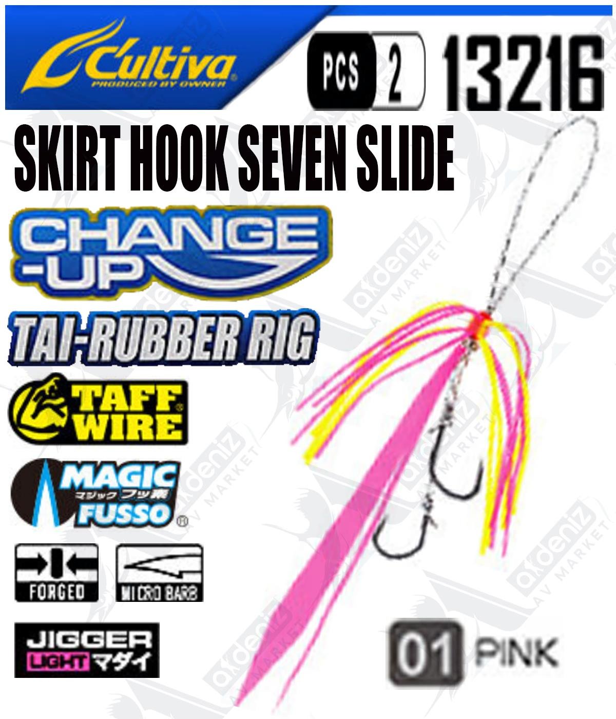 Cultiva Tai Rubber Skirt Hook Seven Slide Slider Hazır Etek 2'li Paket 13216 CU-340S #01 PinkCULTİVA