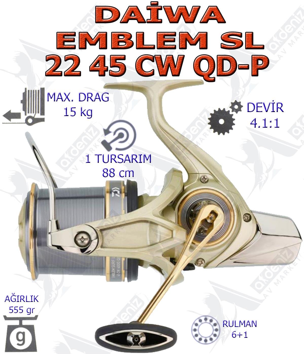 Daiwa Emblem SL 22 45 CW 4000 QD-P Surf Olta Makinesi (+1 Yedek Kafa)DAİWA