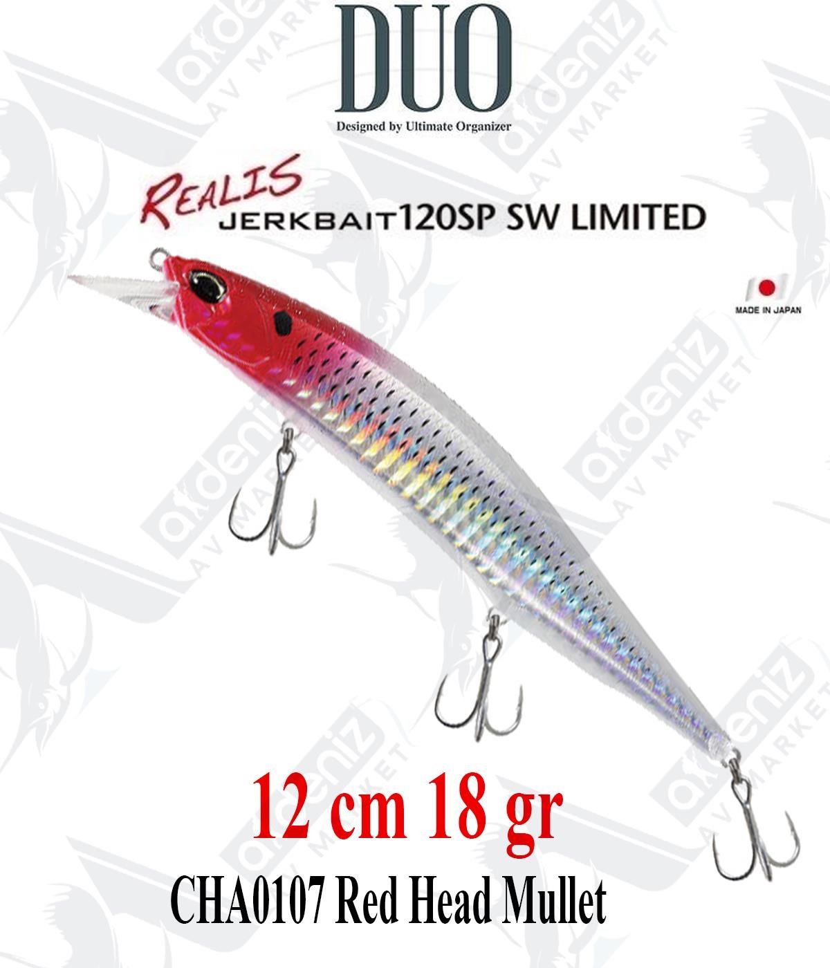 Duo Realis Jerkbait 120SP SW Limited 12cm 18gr #CHA0107 UV Red Head MulletDUO