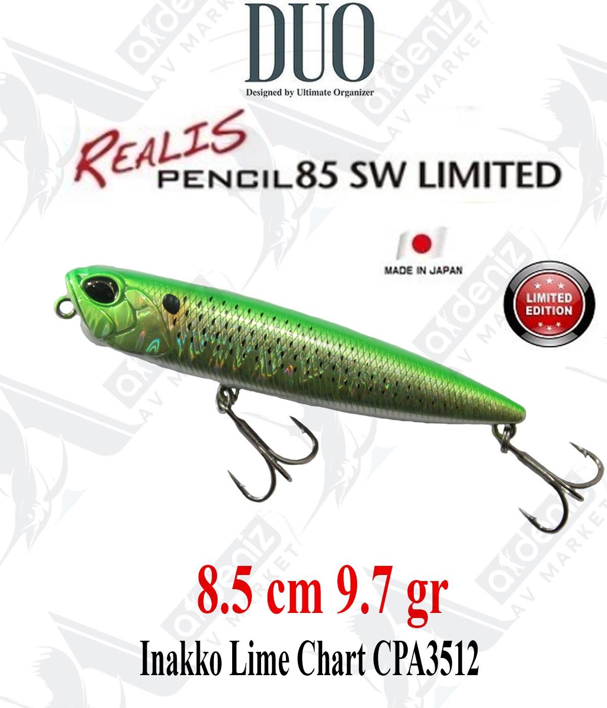 Duo Realis Pencil 85 SW 8,5cm 10gr Su Üstü WTD Maket Yem #CPA3512 Inakko Lime ChartDUO