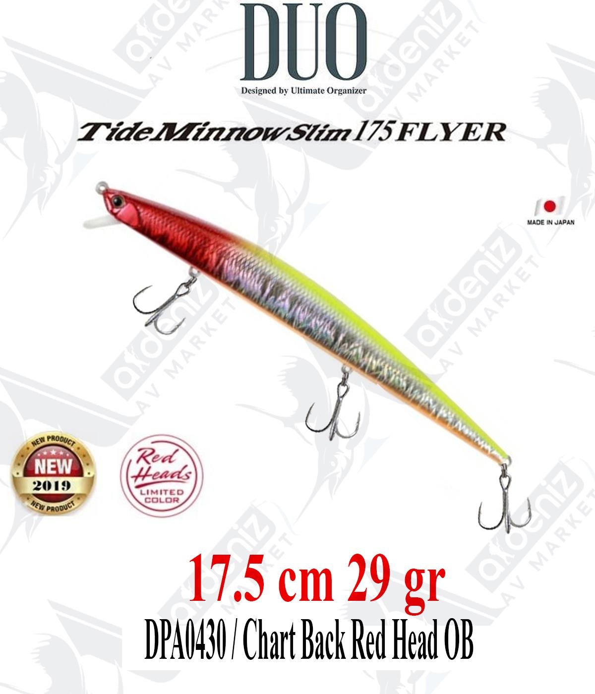 Duo Tide Minnow Slim Flyer 175 mm 29 gr (Sinking) Maket Balık #Chart Back Red Head OBDUO