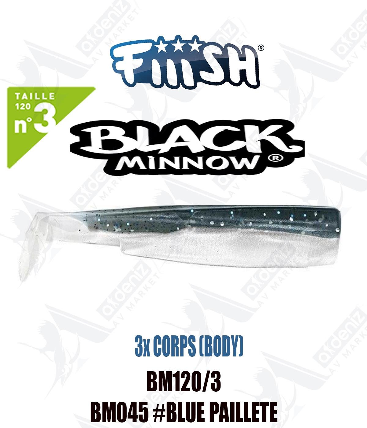 Fiiish Black Minnow BM120/3 3x BODY 12 cm Silikon Yem Yedek  Gövde No:3 Color:Bm045 #Blue PailleteFİİİSH