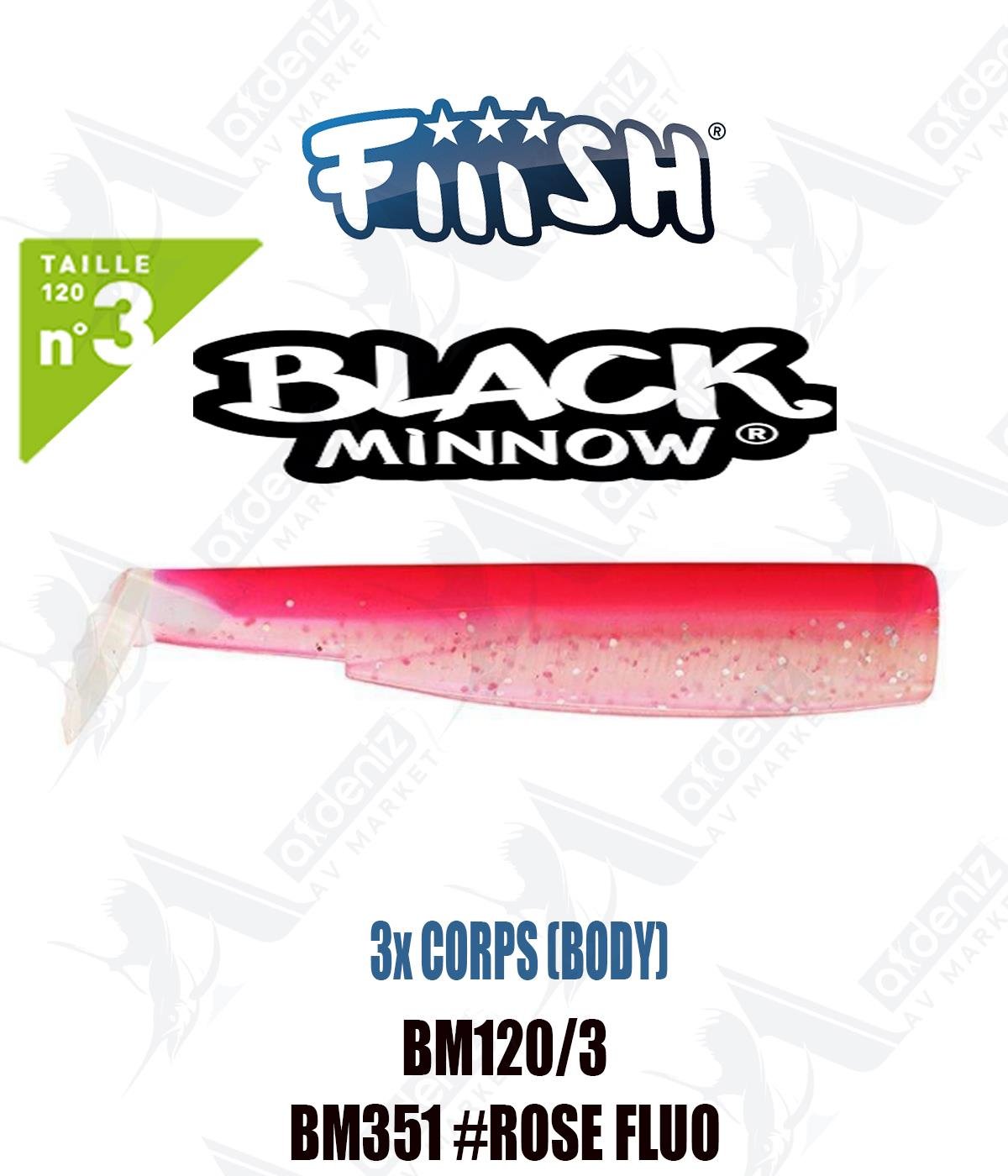 Fiiish Black Minnow BM120/3 3x BODY 12 cm Silikon Yem Yedek  Gövde No:3 Color:Bm351 #Rose FluoFİİİSH