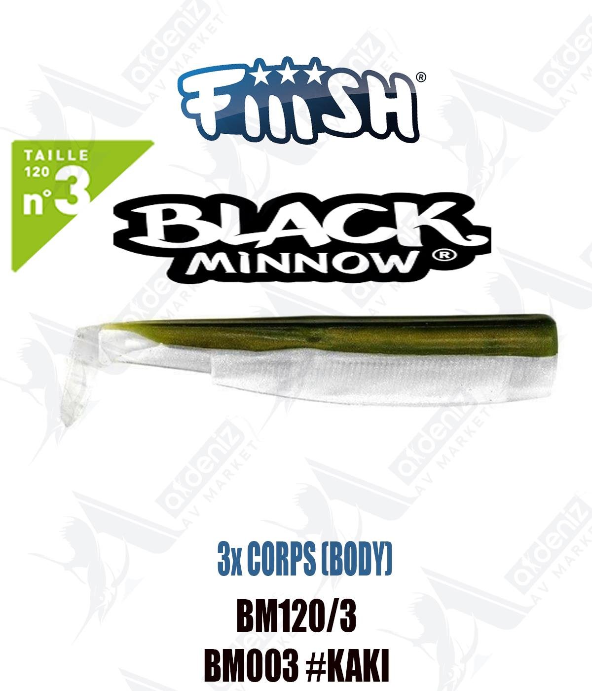 Fiiish Black Minnow BM120/3 3x BODY 12 cm Silikon Yem Yedek  Gövde No:3 Color:Bm003 #KakiFİİİSH