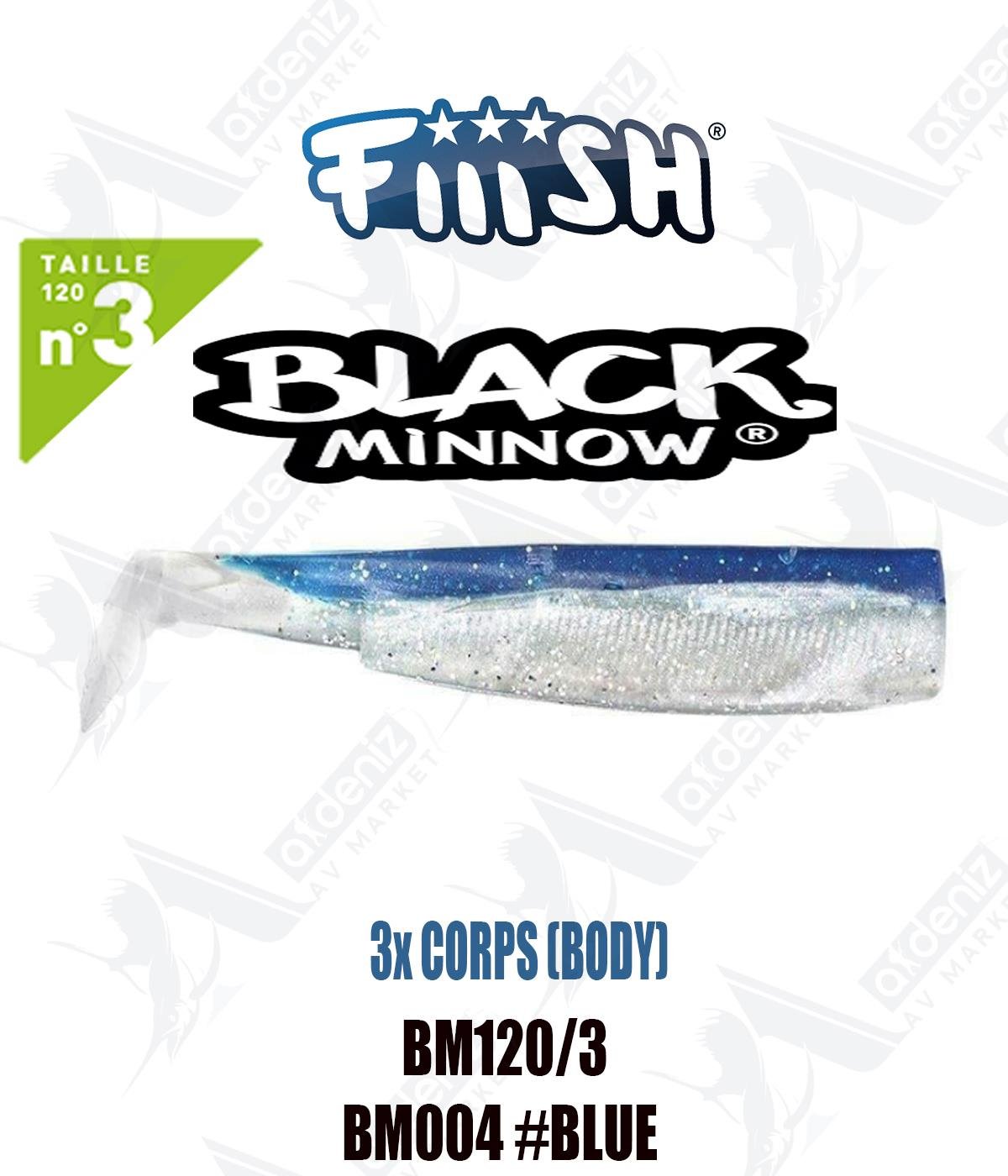 Fiiish Black Minnow BM120/3 3x BODY 12 cm Silikon Yem Yedek  Gövde No:3 Color:Bm004 #BlueFİİİSH