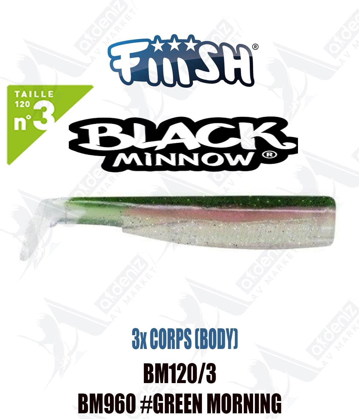 Fiiish Black Minnow BM120/3 3x BODY 12 cm Silikon Yem Yedek  Gövde No:3 Color:Bm960 #Green MorningFİİİSH