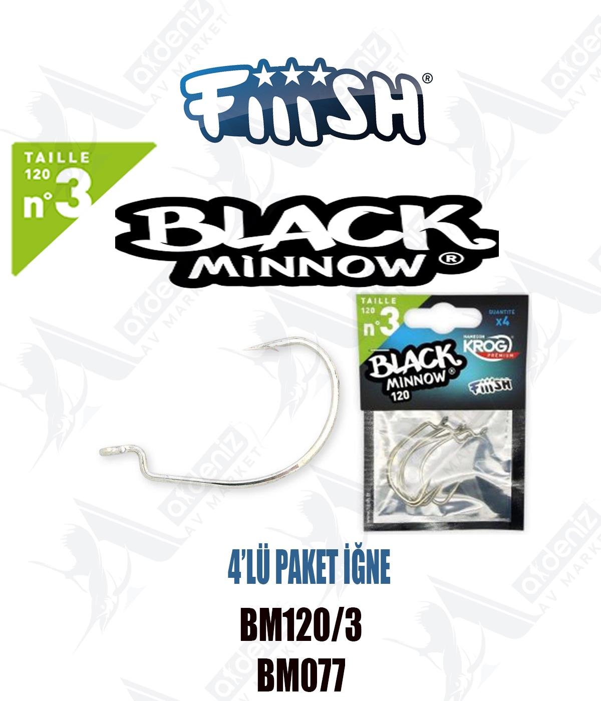 Fiiish Black Minnow BM120/3 (4'lü) Offset Yedek İğne BM077FİİİSH