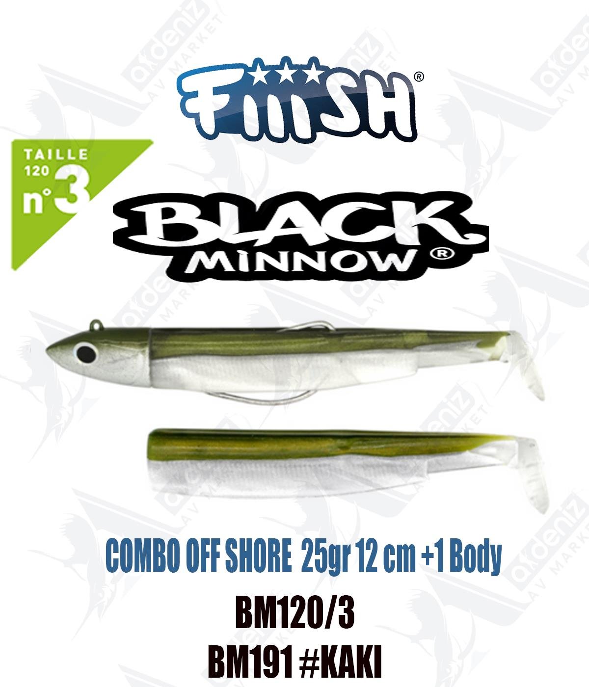 Fiiish Black Minnow BM120/3 Combo Off Shore +1 Body 12 cm 25 gr Silikon Yem No:3 Color:Bm191 #KakiFİİİSH