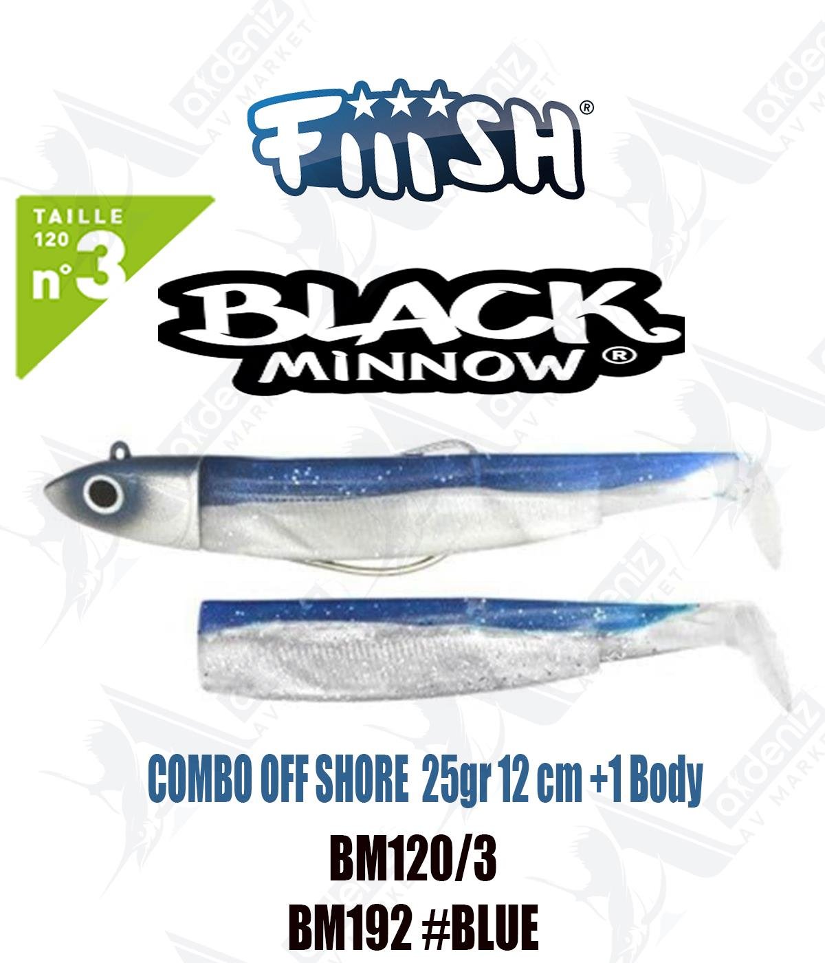 Fiiish Black Minnow BM120/3 Combo Off Shore +1 Body 12 cm 25 gr Silikon Yem No:3 Color:Bm192 #BlueFİİİSH