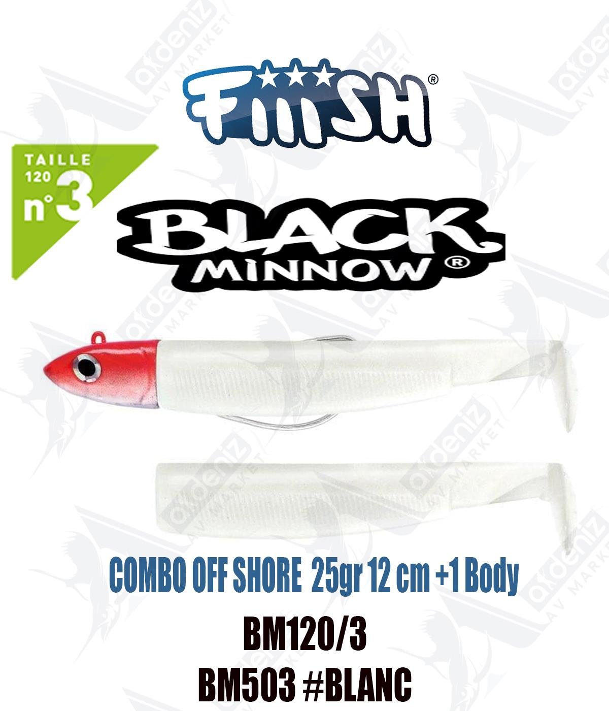 Fiiish Black Minnow BM120/3 Combo Off Shore +1 Body 12 cm 25 gr Silikon Yem No:3 Color:Bm503 #BlancFİİİSH