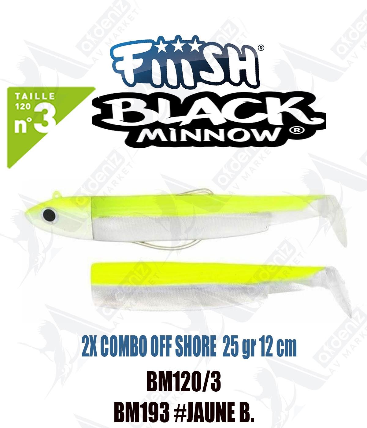 Fiiish Black Minnow BM120/3 Combo Off Shore +1 Body 12 cm 25 gr Silikon Yem No:3 Color:Bm193 #Jaune /B.FİİİSH