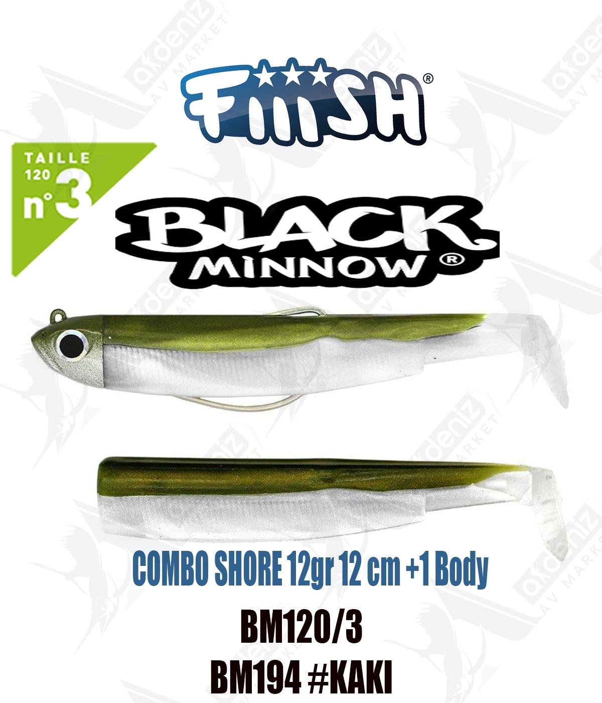 Fiiish Black Minnow BM120/3 Combo Shore +1 Body 12 cm 12 gr Silikon Yem No:3 Color:Bm194 #KakiFİİİSH