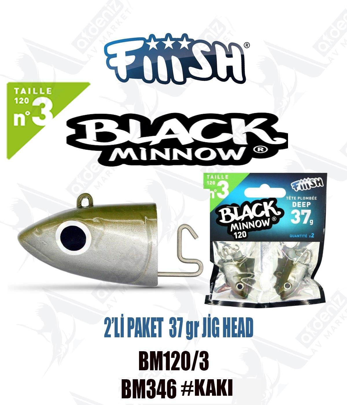 Fiiish Black Minnow BM120/3 Off Shore 37 gr Jig Head No:3 Color:Bm346 #KakiFİİİSH