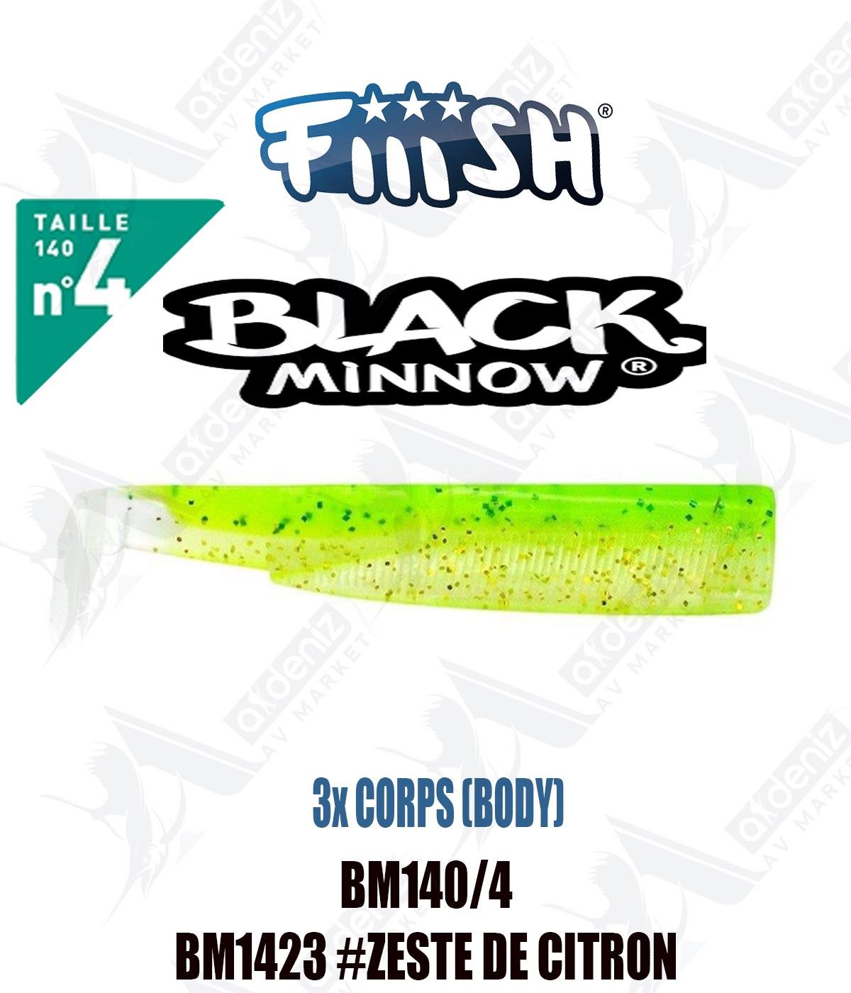 Fiiish Black Minnow BM140/4 3x BODY 14 cm Silikon Yem Yedek  Gövde No:4 Color:Bm1423 #Zeste De CitronFİİİSH