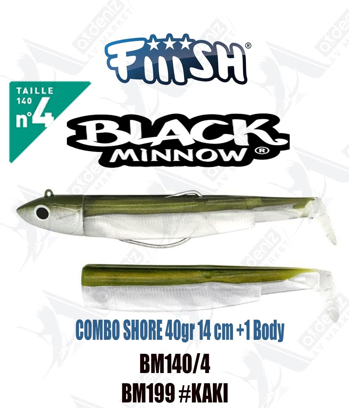 Fiiish Black Minnow BM140/4 Combo Off Shore +1 Body 14 cm 40 gr Silikon Yem No:4 Color:Bm199 #KakiFİİİSH