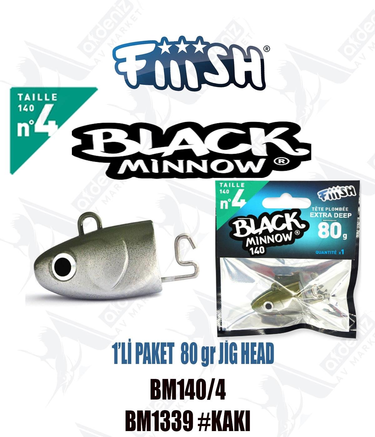 Fiiish Black Minnow BM140/4 Off Shore 80 gr Jig Head No:4 Color:Bm1339 #KakiFİİİSH