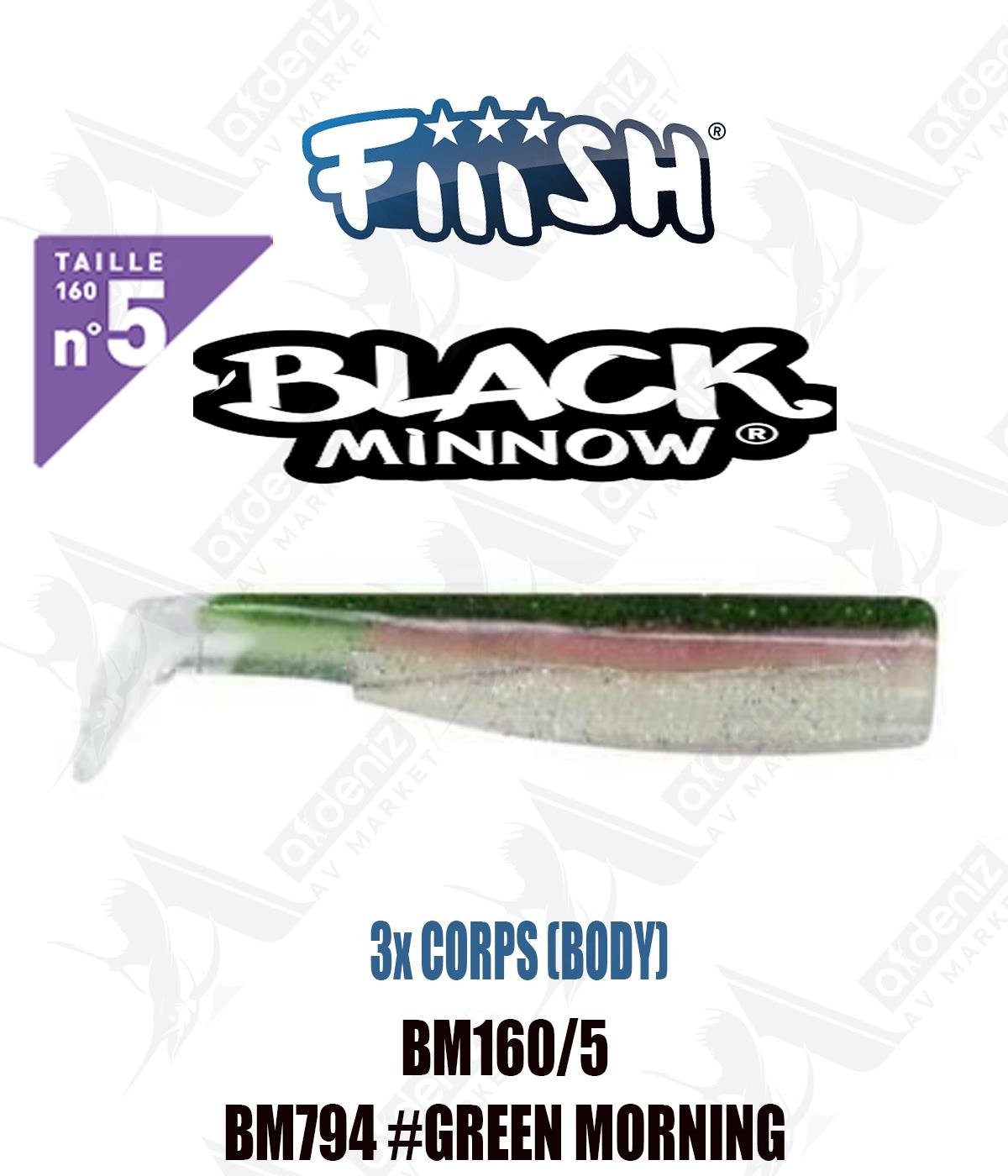Fiiish Black Minnow BM160/5 3x BODY 16 cm Silikon Yem Yedek  Gövde No:5 Color:Bm794 #Green MorningFİİİSH