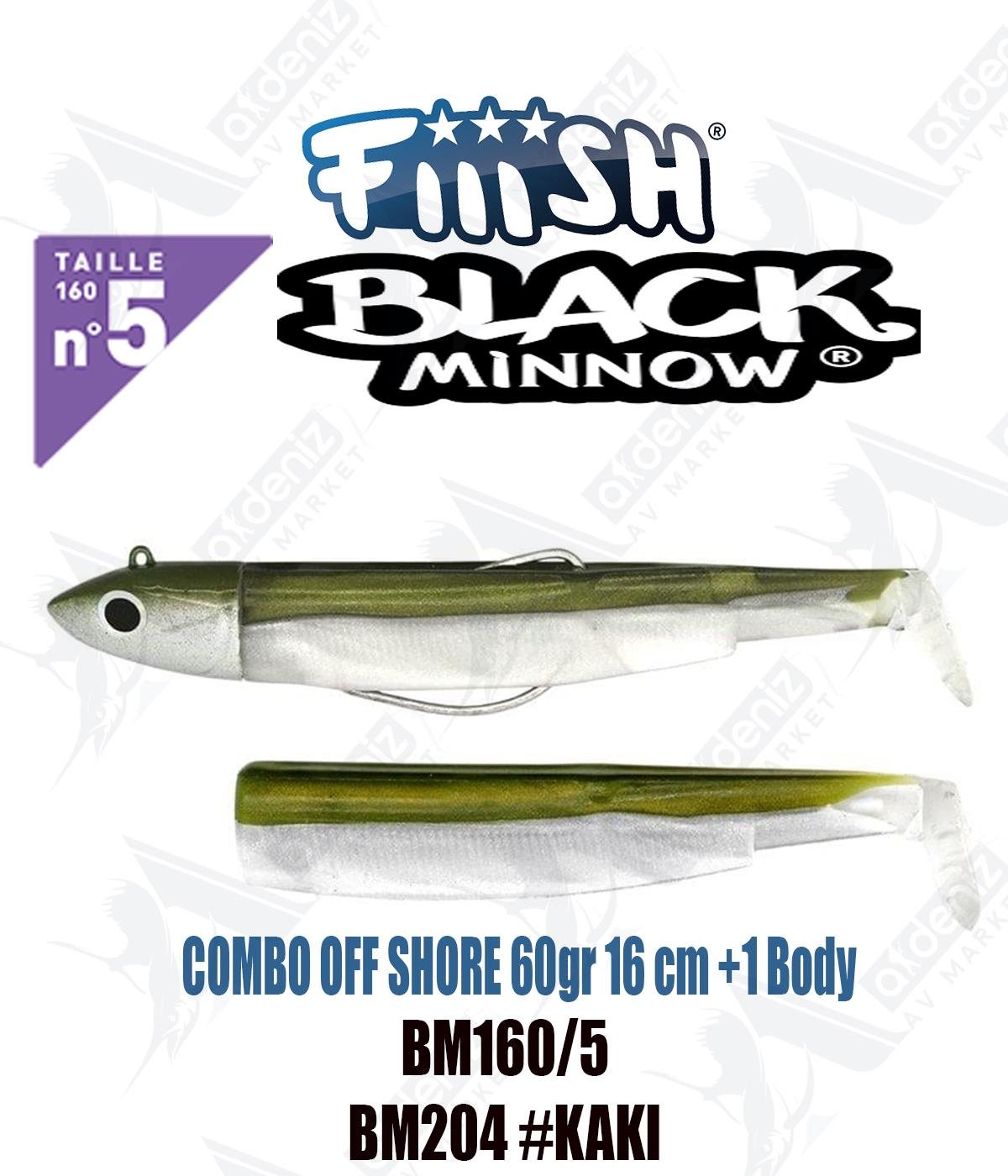 Fiiish Black Minnow BM160/5 Combo Deep +1 Body 16 cm 60 gr Silikon Yem No:5 Color:Bm204 #KakiFİİİSH
