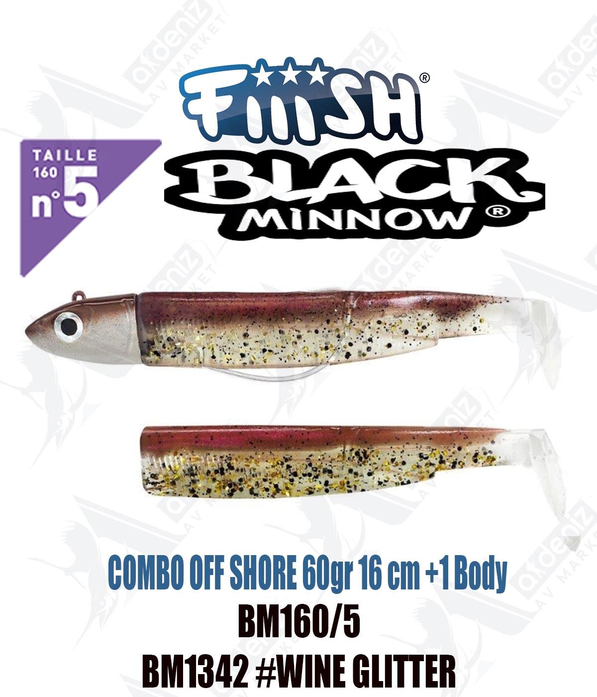 Fiiish Black Minnow BM160/5 Combo Deep +1 Body 16 cm 60 gr Silikon Yem No:5 Color:Bm1342 #Wine GlitterFİİİSH