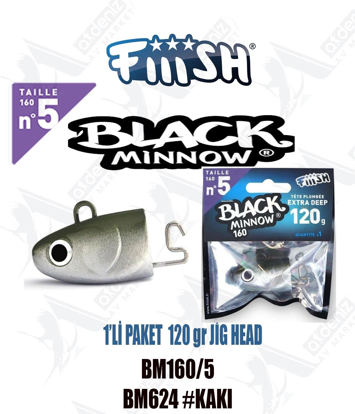 Fiiish Black Minnow BM160/5 Off Shore 120 gr Jig Head No:5 Color:Bm624 #KakiFİİİSH